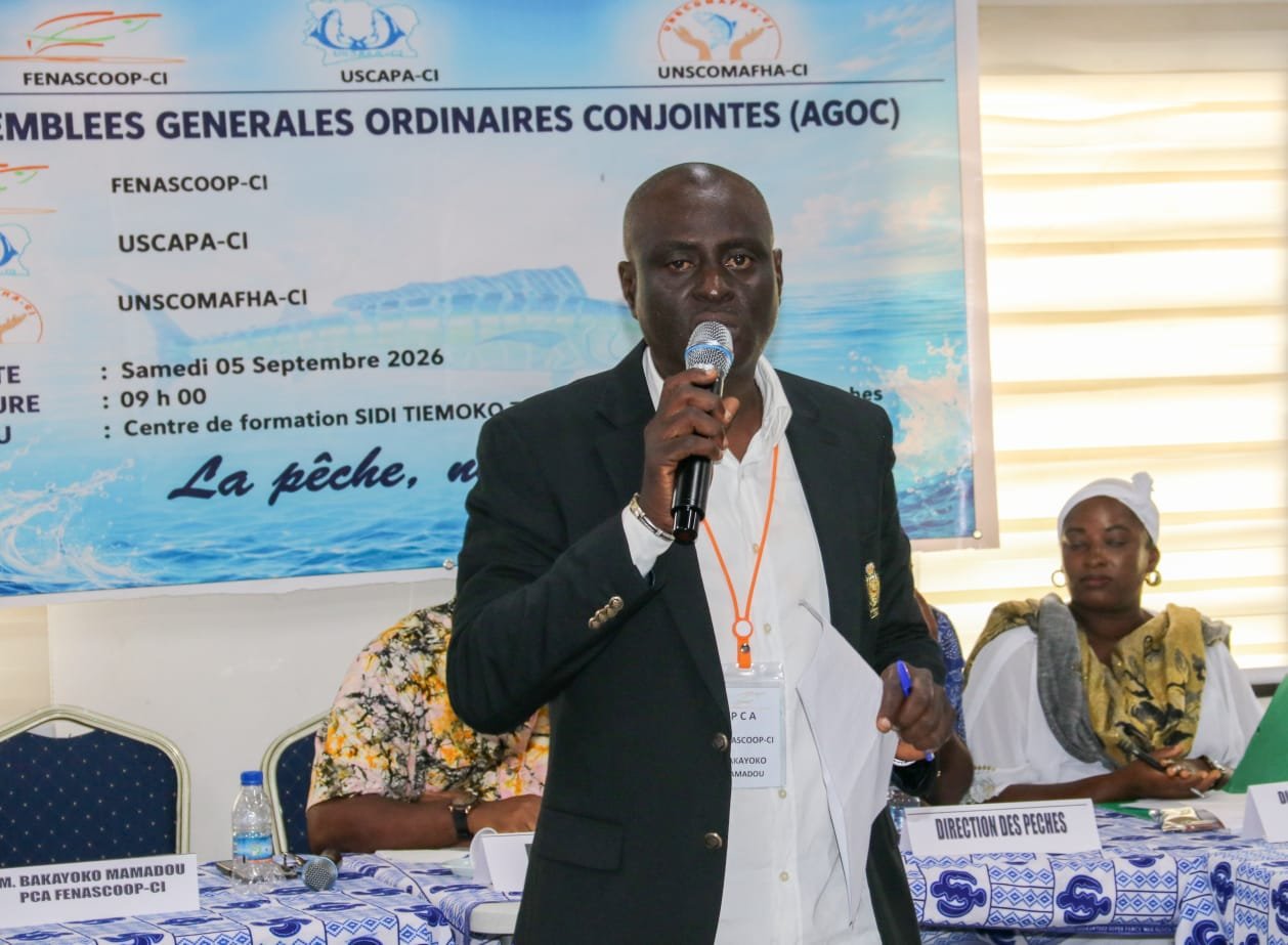 FENASCOOP-CI — Bakayoko Mamadou au micro — Discours du PCA FENASCOOP-CI